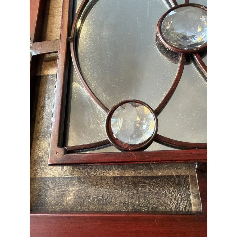 Set of 4 Vintage Gothic Wall Mirrors Red Metal Geometric Jeweled Window Panels